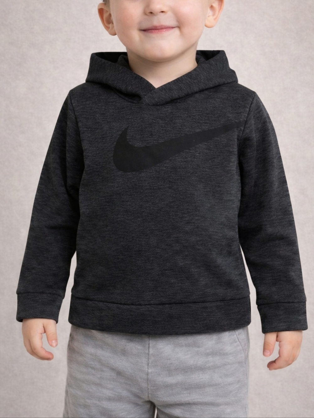 Nike Boys Dri-FIT Training Hoodie Dark Gray Heather Swoosh Toddler 2T Activewear